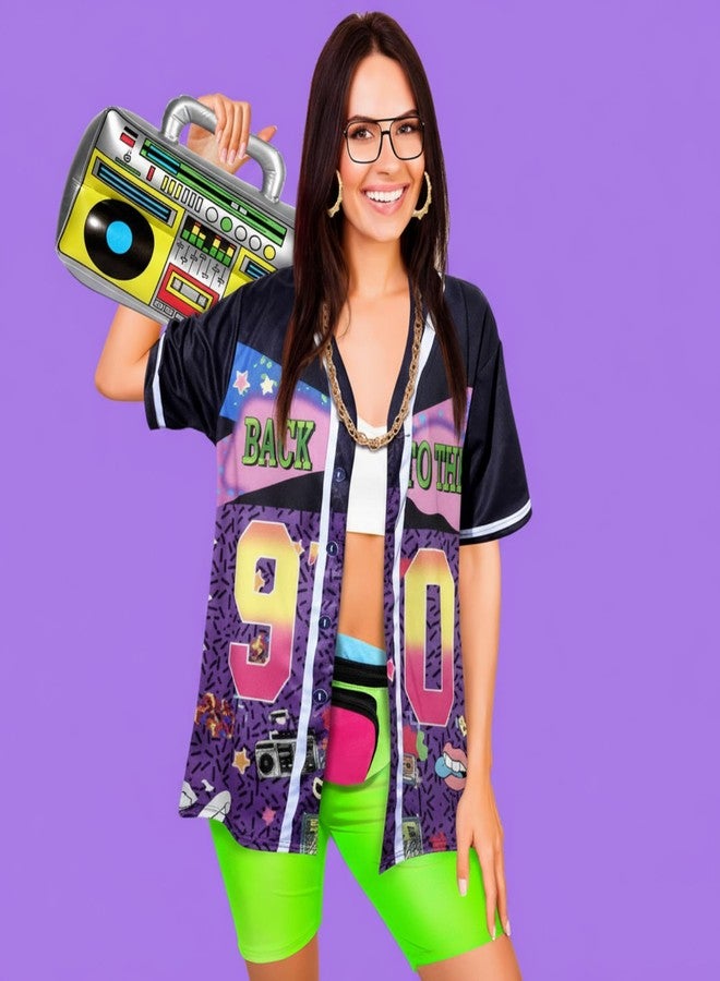 Foaincore 7 Pcs 80s 90s Outfit for Women Hip Hop Costume Kit Costume Rapper Accessories Baseball Jersey Fanny Pack Yoga Pants (Black,X-Large) - Image 5